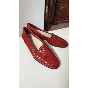 Trotters Liz Loafers Women 6.5 N Red Woven Leather Basketweave Flats Brazil